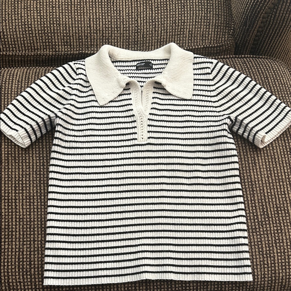 Women’s Striped Black and White Vera Wang Polo Shirt